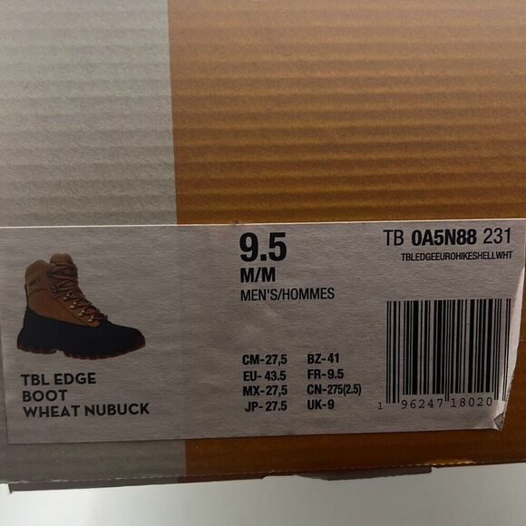 Timberland TBL Edge TB-0A5N88-231 Wheat Waterproof Shell‎ Toe Boots NWB Men 9.5 - Picture 3 of 12
